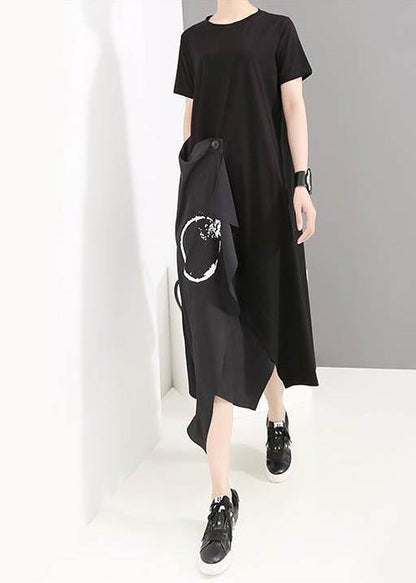 Unique Cotton Tunic Top 18th Century Cotton Irregular Spliced Short Sleeve Dress