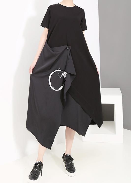 Unique Cotton Tunic Top 18th Century Cotton Irregular Spliced Short Sleeve Dress