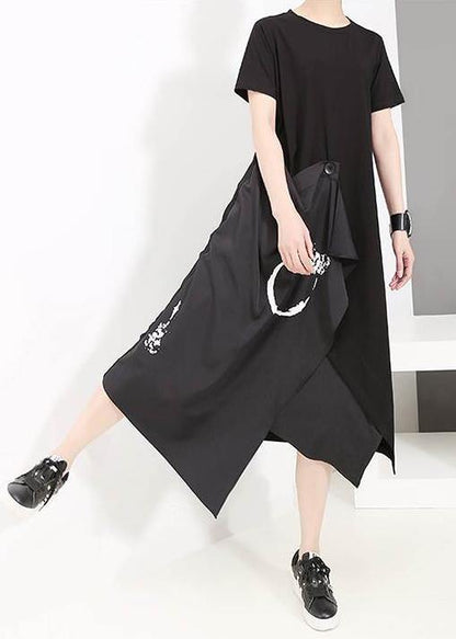 Unique Cotton Tunic Top 18th Century Cotton Irregular Spliced Short Sleeve Dress