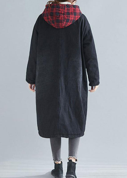 Unique Denim Black Fine Coats Inspiration Hooded Patchwork Spring Outwears