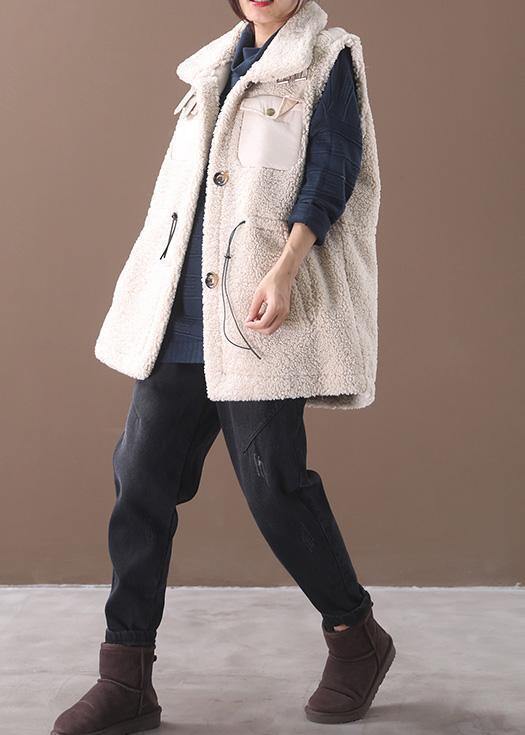 Unique Drawstring Sleeveless Maxi Coat Beige White Silhouette Coats