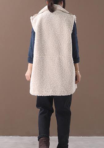 Unique Drawstring Sleeveless Maxi Coat Beige White Silhouette Coats