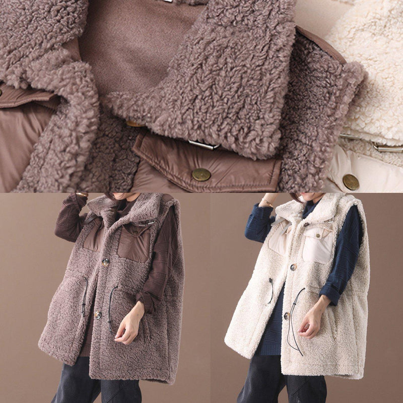 Unique Drawstring Sleeveless Maxi Coat Beige White Silhouette Coats