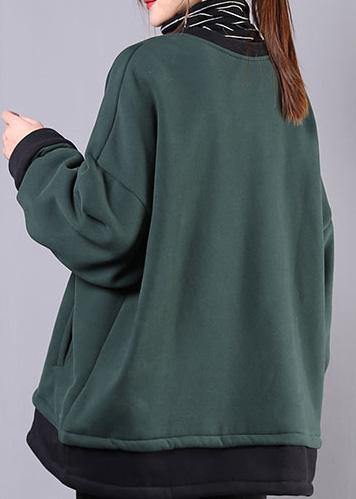 Unique Dull Green Cotton Clothes for O Neck Pockets Tunic Top