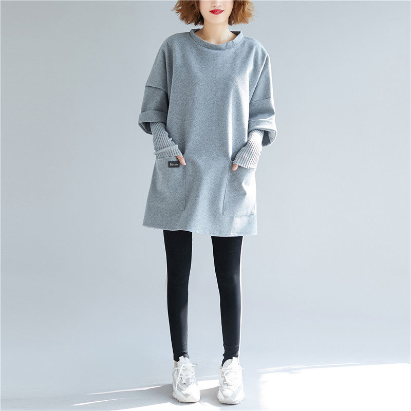 Unique Gray Cotton Organic Christmas Gifts False Two Pieces Tops