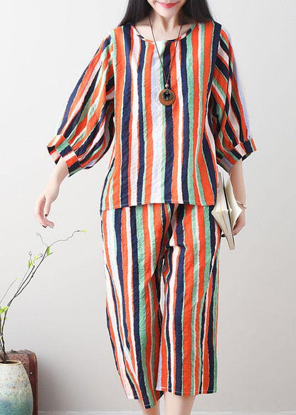 Unique Green Linen Clothes for Tunic Tops Striped Summer Top
