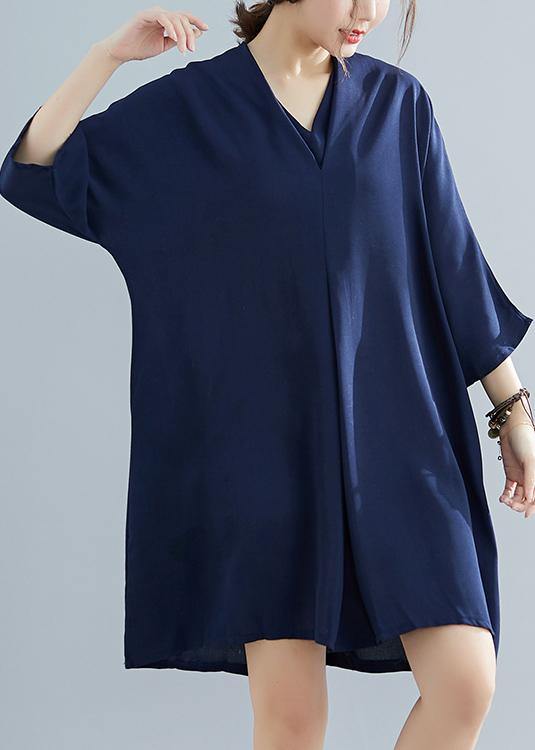 Unique Half Sleeve Chiffon 0work Outfits Blue Dress Summer