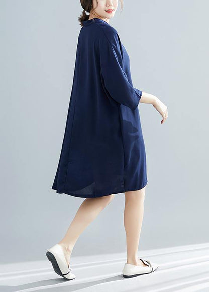 Unique Half Sleeve Chiffon 0work Outfits Blue Dress Summer
