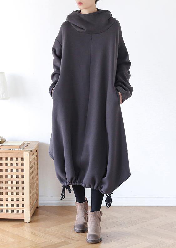 Unique High Neck Drawstring Clothes Ideas Gray a Line Dress
