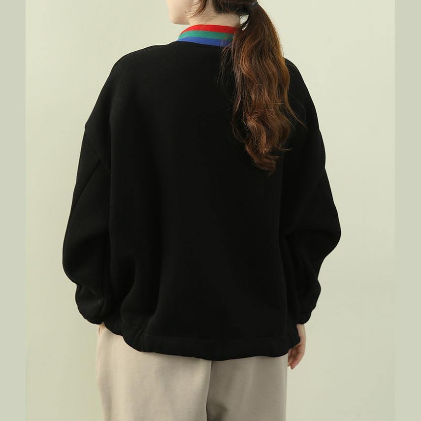 Unique high neck patchwork zippered tops women black tunic shirts