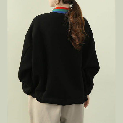 Unique high neck patchwork zippered tops women black tunic shirts