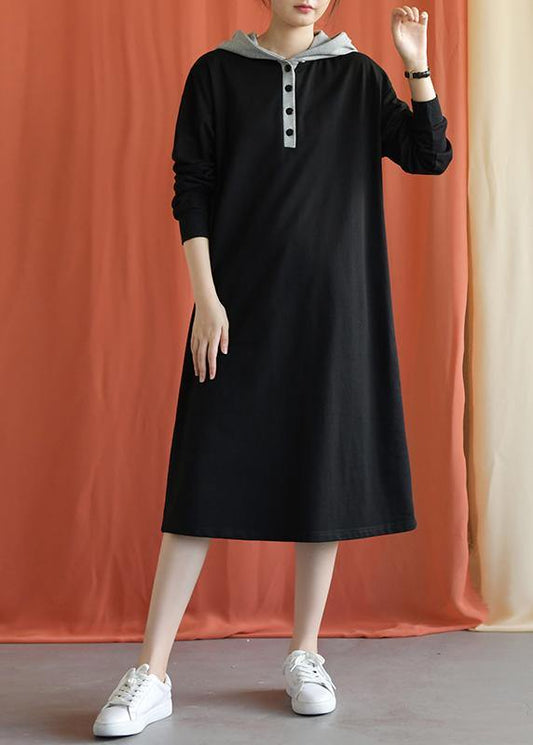 Unique Hooded Cotton Wardrobes Shape Black Dress Fall