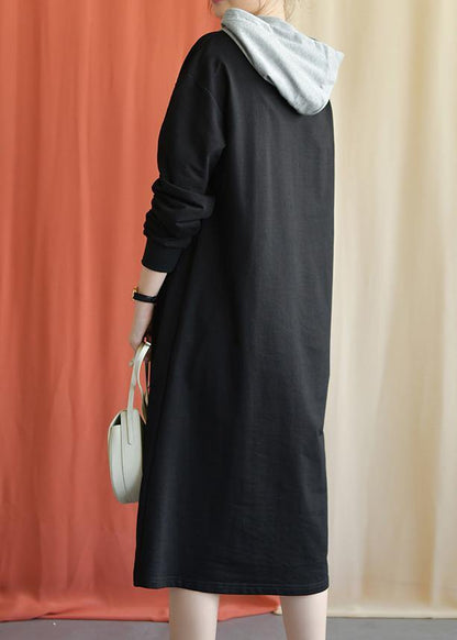 Unique Hooded Cotton Wardrobes Shape Black Dress Fall
