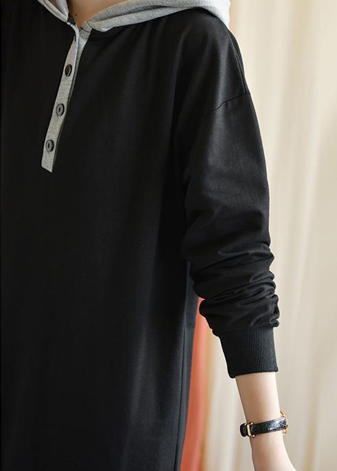 Unique Hooded Cotton Wardrobes Shape Black Dress Fall