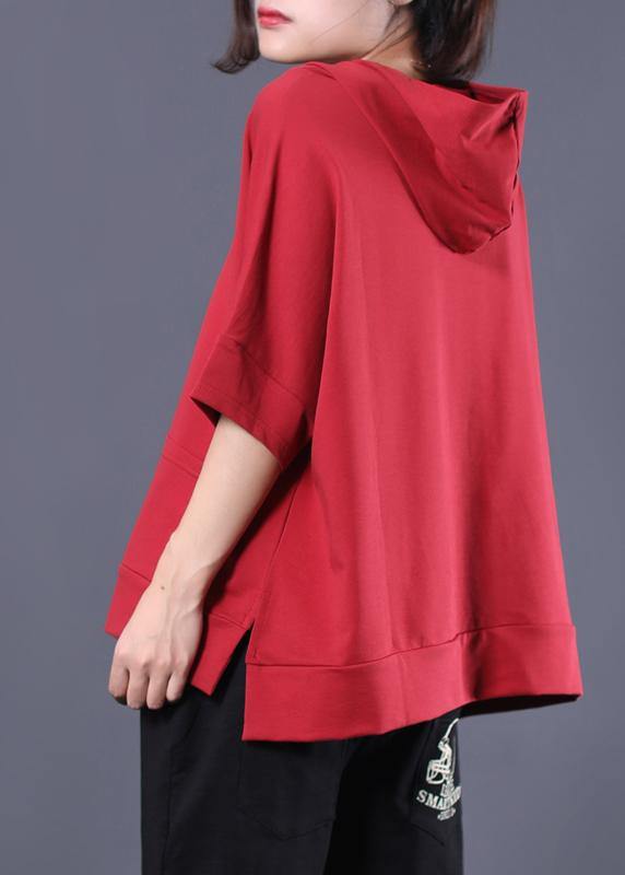 Unique Hooded Cotton Tunic Pattern Red Side Open Shirts Summer