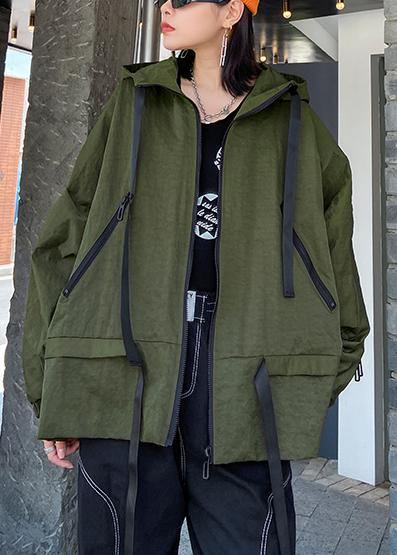 Unique Hooded Pockets Fall Coat Army Green Baggy Coat
