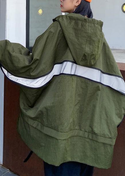 Unique Hooded Pockets Fall Coat Army Green Baggy Coat