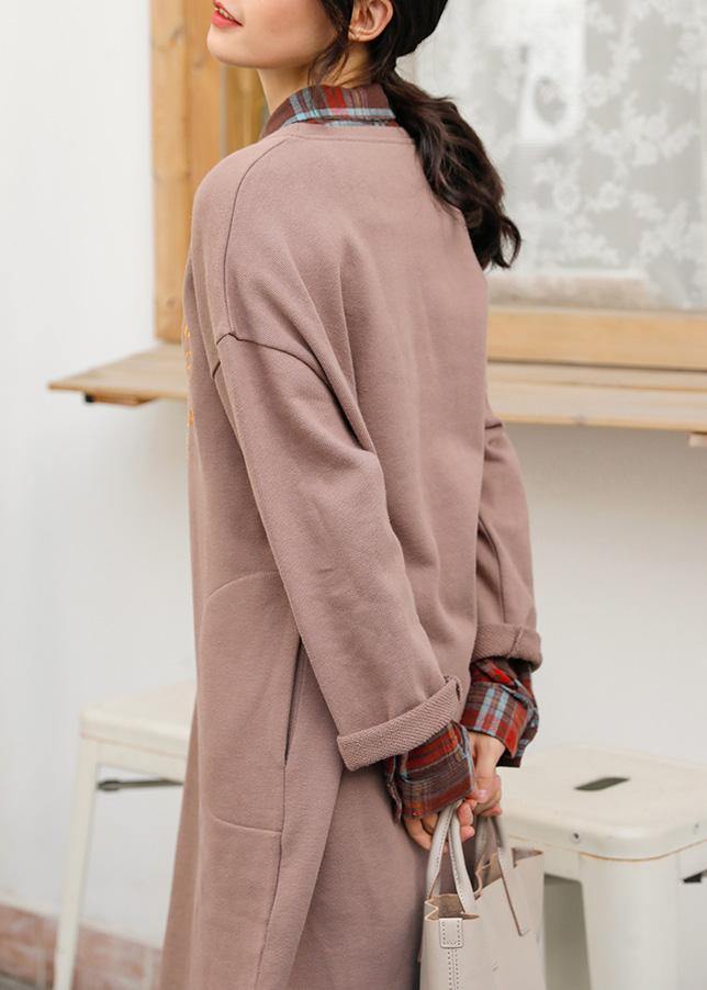 Unique Khaki Cotton Clothes O Neck Side Open Dresses