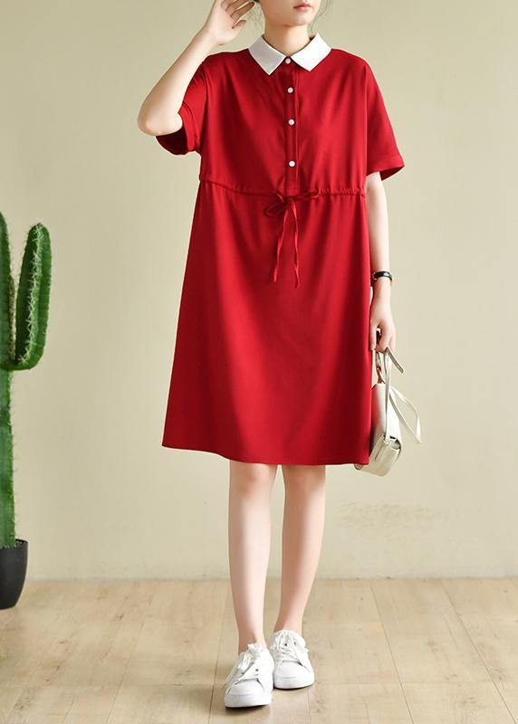 Unique Lapel Drawstring Quilting Dresses Neckline Red Dress