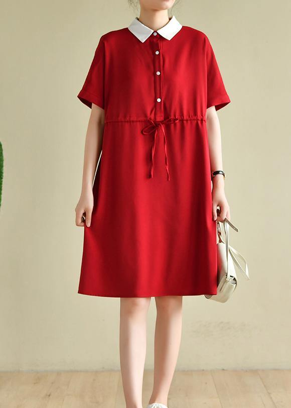 Unique Lapel Drawstring Quilting Dresses Neckline Red Dress