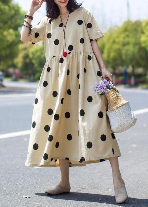 Unique Linen Wardrobes Polka Dot V-neck Loose Linen Dress