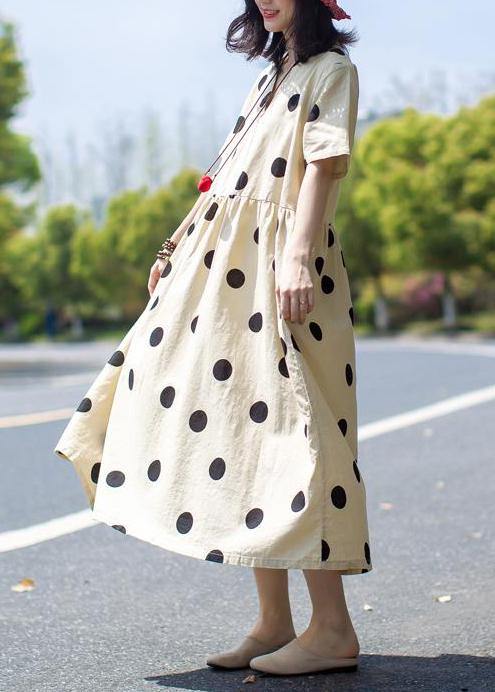 Unique Linen Wardrobes Polka Dot V-neck Loose Linen Dress
