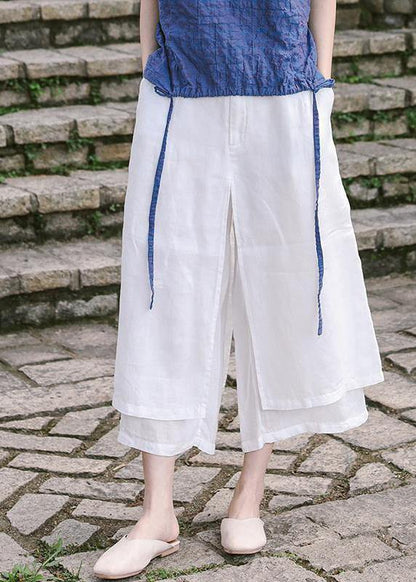 Unique Linen Pants Double Layer White Wide Leg Pants