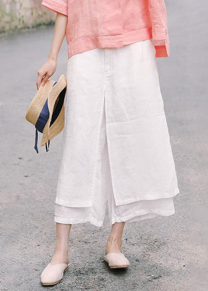 Unique Linen Pants Double Layer White Wide Leg Pants
