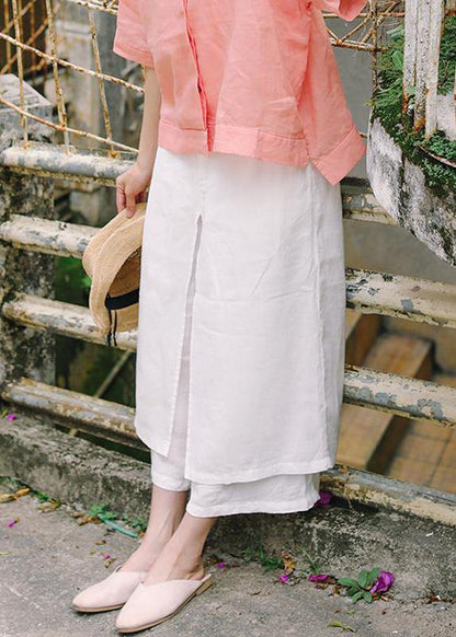 Unique Linen Pants Double Layer White Wide Leg Pants