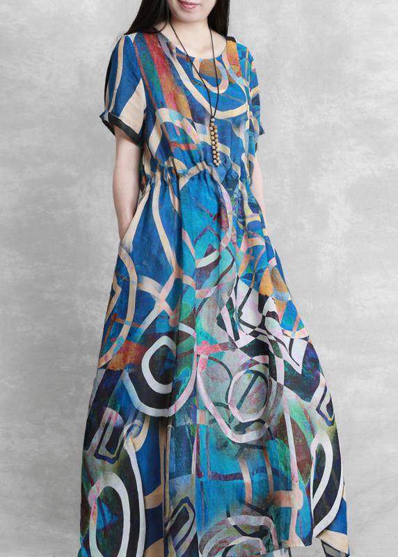 Unique O Neck Summer Quilting Clothes Ideas Blue Geometric Art Dress