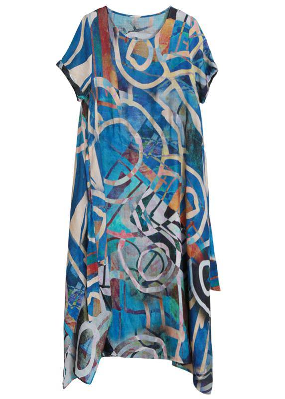 Unique O Neck Summer Quilting Clothes Ideas Blue Geometric Art Dress