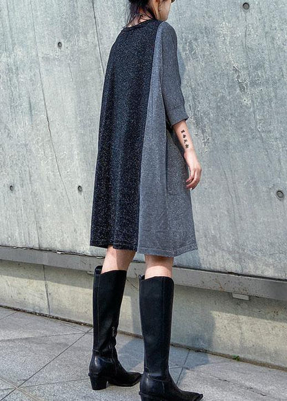 Unique O Neck Batwing Sleeve Cotton Tunic Pattern Black Dress