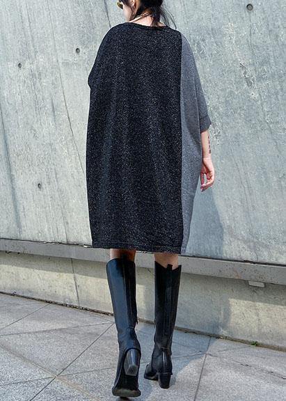 Unique O Neck Batwing Sleeve Cotton Tunic Pattern Black Dress