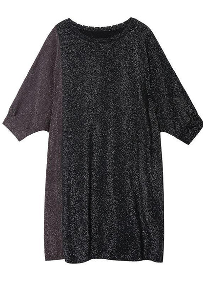 Unique O Neck Batwing Sleeve Cotton Tunic Pattern Black Dress
