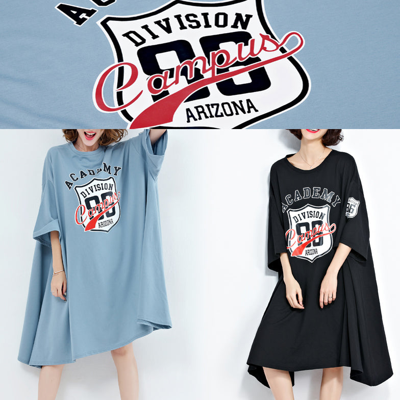 Unique O Neck Asymmetric Cotton Dresses Work Light Blue Midi Dresses Summer