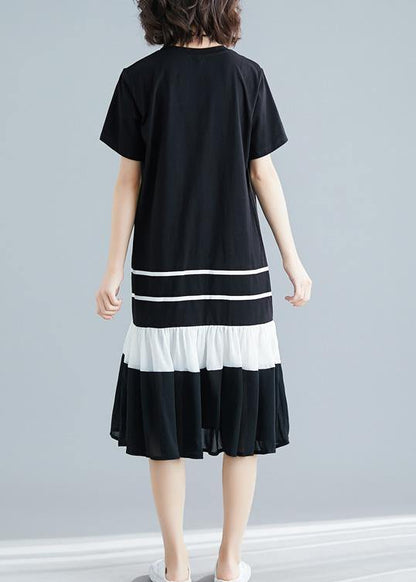 Unique O Neck Blended Wardrobes Tutorials Black Patchwork Long Dress Summer