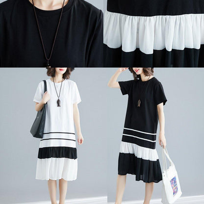 Unique O Neck Blended Wardrobes Tutorials Black Patchwork Long Dress Summer