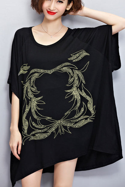 Unique O Neck Cotton Blouse Stylish Inspiration Black Silhouette Top Summer
