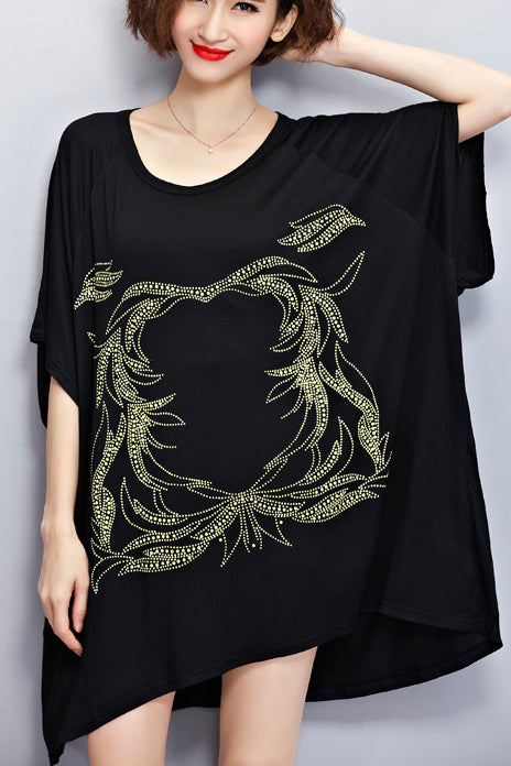 Unique O Neck Cotton Blouse Stylish Inspiration Black Silhouette Top Summer