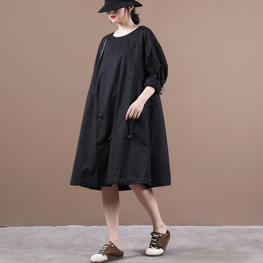 Unique O Neck Drawstring Clothes Inspiration Black Dresses