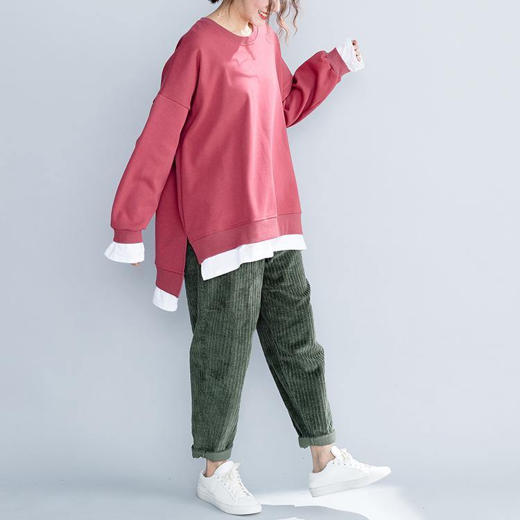 Unique O Neck False Two Pieces Clothes for Red Shirt