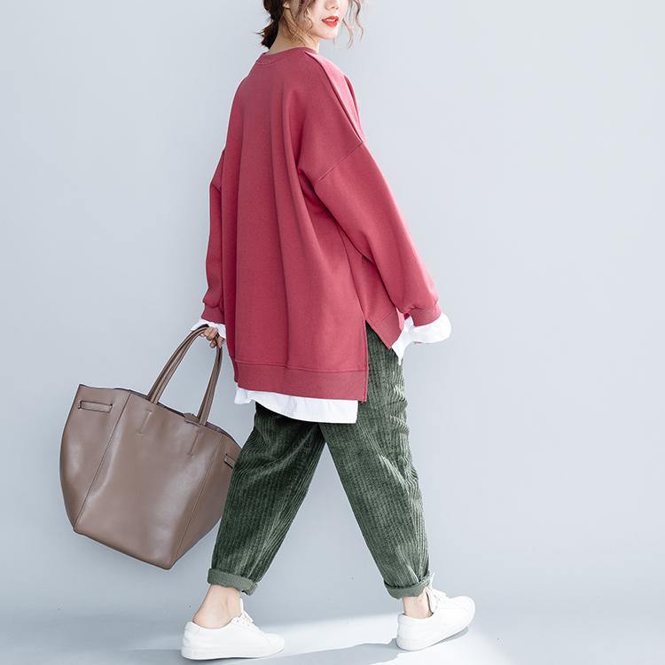 Unique O Neck False Two Pieces Clothes for Red Shirt