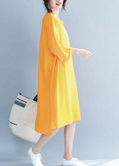 Unique O Neck Half Sleeve Cotton Tunics Design Orange Dresses