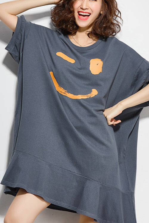 Unique O Neck Half Sleeve Cotton Quilting Clothes Work Outfits Gray Tunic Dresses Summer