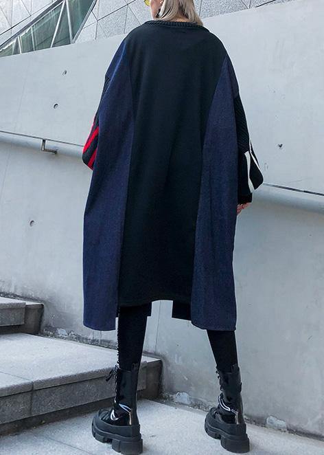 Unique O Neck Patchwork Long Shirts Pattern Black Maxi Dress