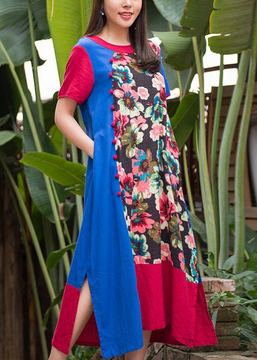 Unique O Neck Patchwork Linen Clothes for Shape Dress Summer