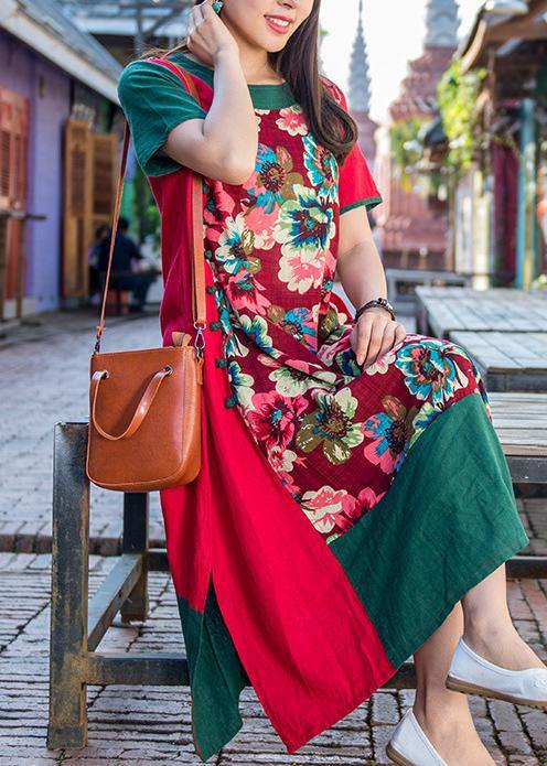 Unique O Neck Patchwork Linen Clothes for Shape Dress Summer