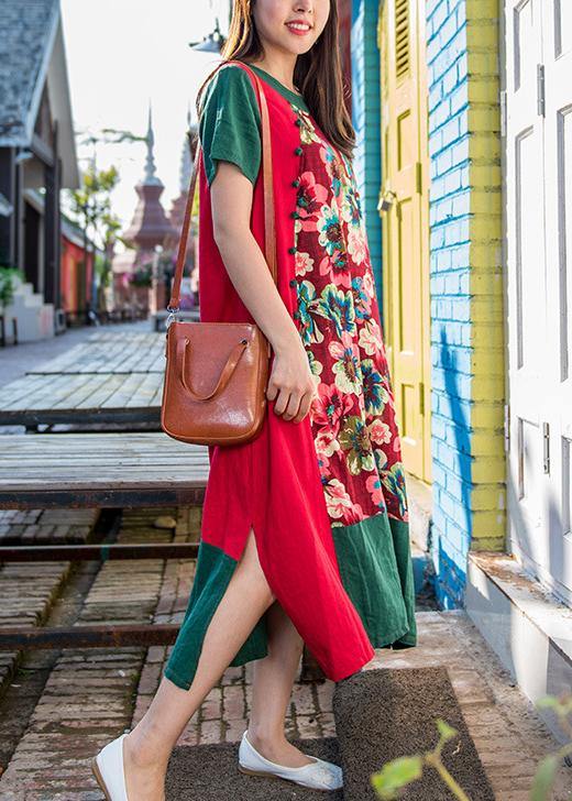 Unique O Neck Patchwork Linen Clothes for Shape Dress Summer