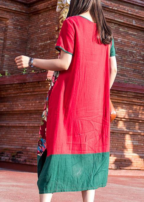 Unique O Neck Patchwork Linen Clothes for Shape Dress Summer