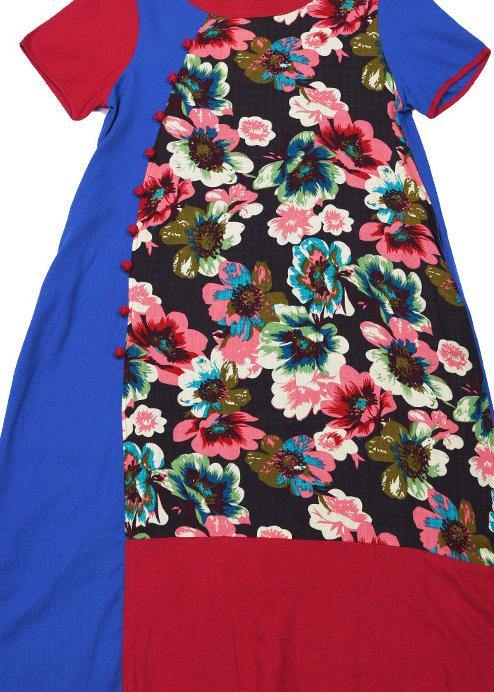 Unique O Neck Patchwork Linen Clothes for Shape Dress Summer